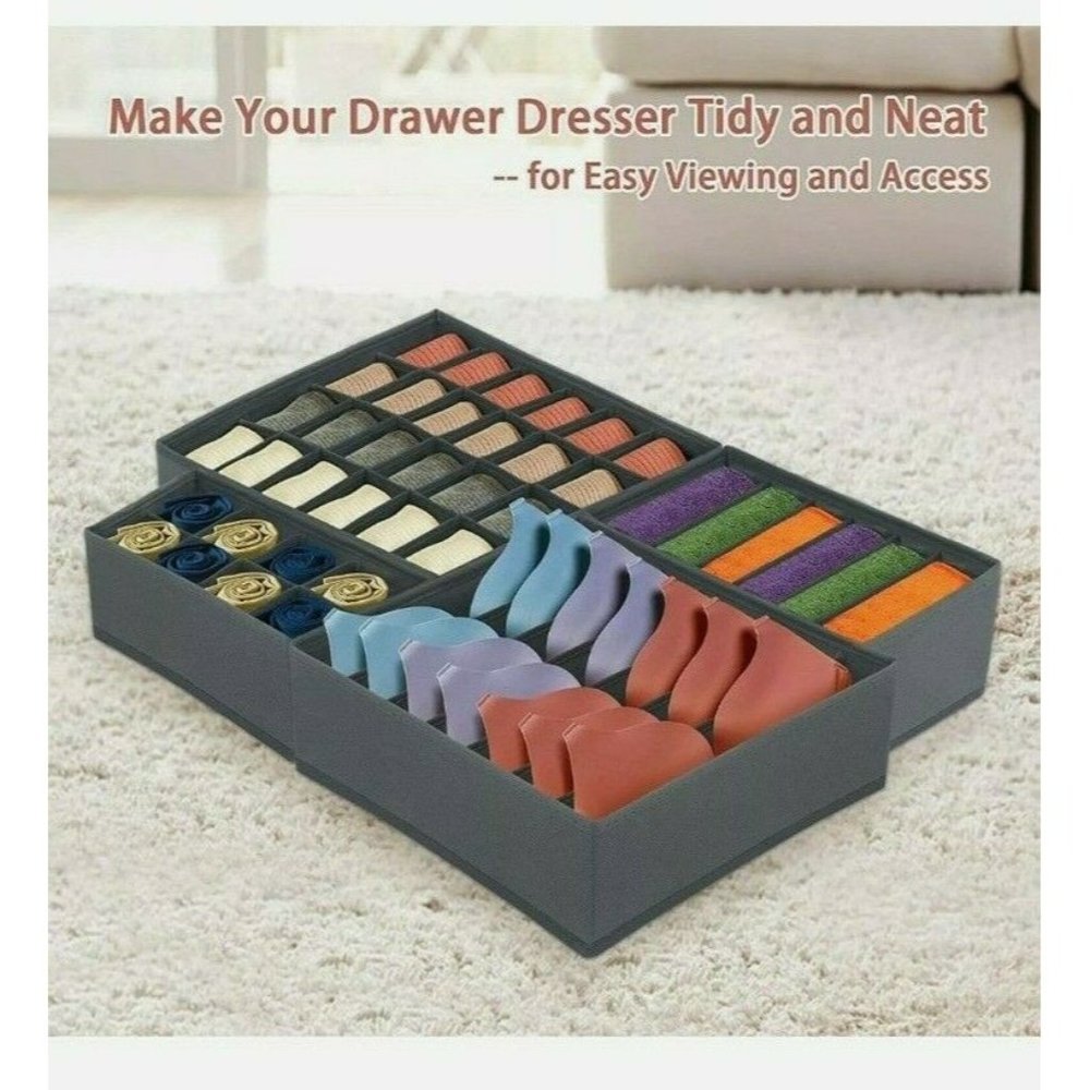 Neat Pig 4PC Foldable Underwear Closet Drawer Organizer Dark Gray Black Tri.